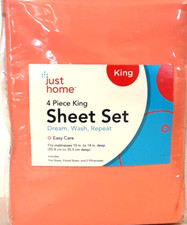 Just Home 4 Piece King Sheet Set Coral Deep Pockets NIB