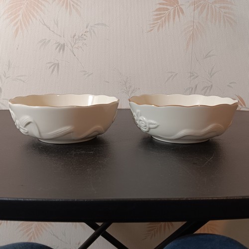 Pair Of Lenox Rosebud Collection Scalloped Edge Gold Rimmed 5 1/2" Cereal Bowls - Picture 2 of 7
