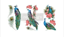 New Redesign With Prima "Royal Peacock" Mini Decor Transfer, Bright Floral Decal