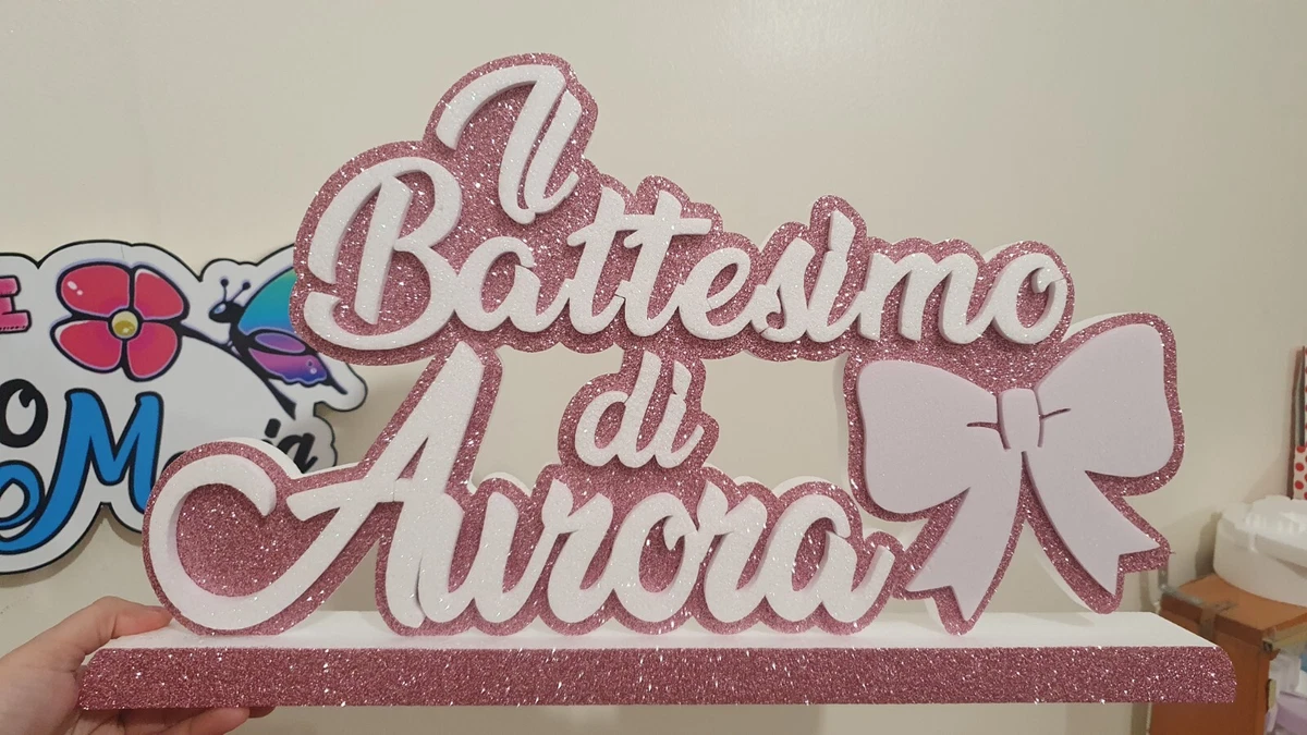 Decorazioni Per Battesimo Ragazza Rosa - 3 Striscioni Con 36 Bandierine, Per Prima Comunione