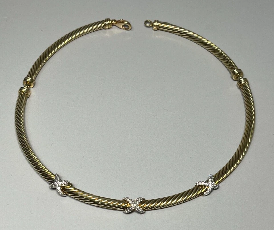 DAVID YURMAN 14K Yellow Gold Diamond Triple X Cable Choker Necklace - Image 2 of 4