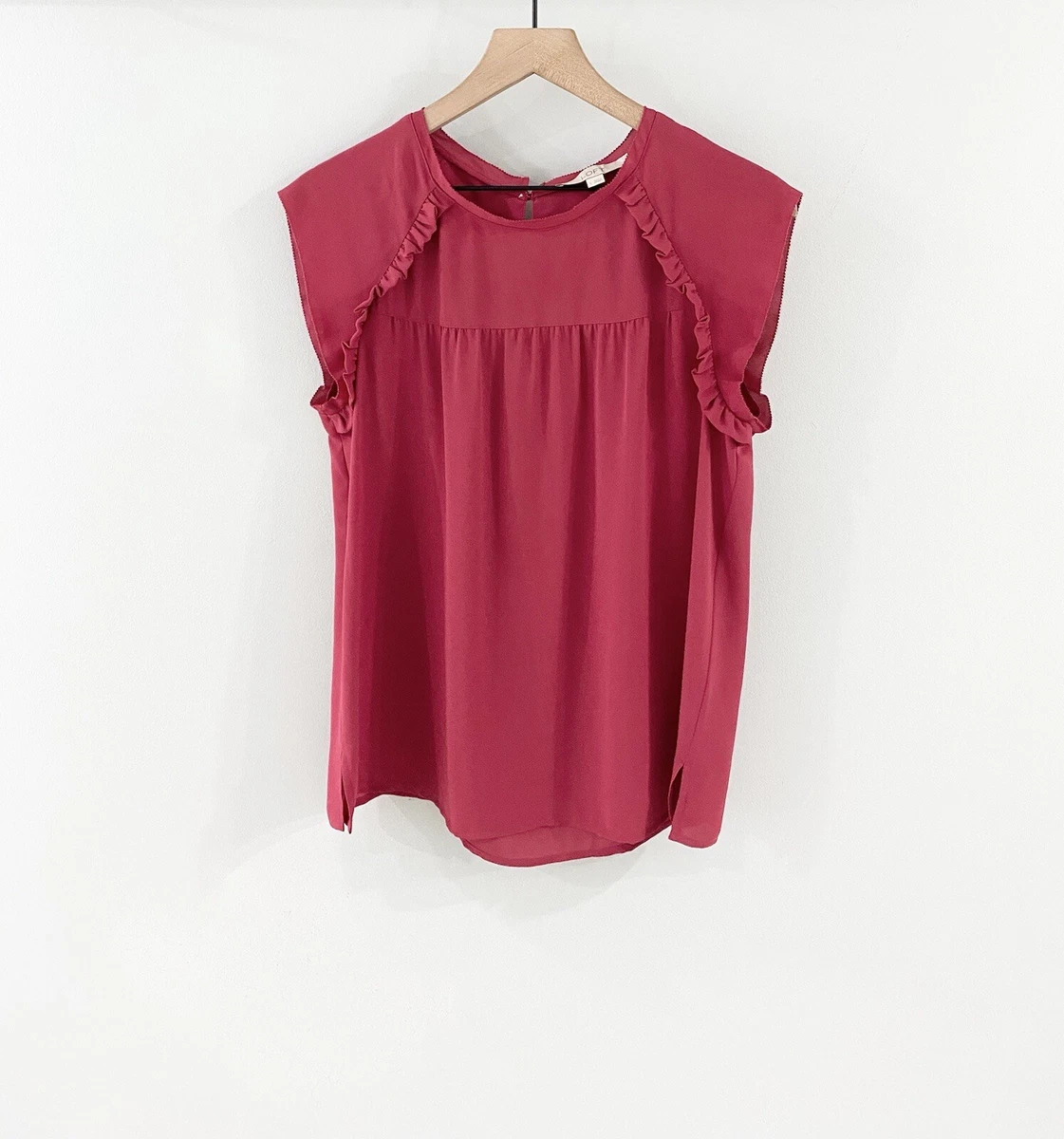 Loft Short Sleeve Ruffle Detail Blouse Pink Size Small eBay