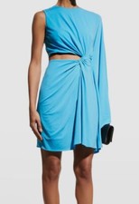 $375 Halston Women's Blue Daniela Jersey Side Stretch Cutout Dress Size 10