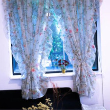 American Pastoral Curtain DIY Floral Falbala Tulle Window Drape Panel Rod Pocket