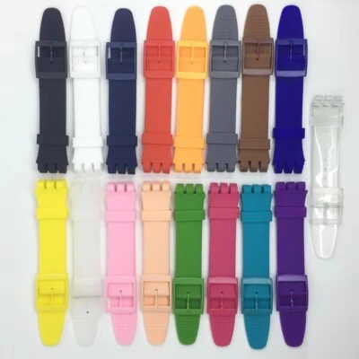 Bracelet de Montre Silicone pour Swatch 16mm 17mm 19mm 20mm Jaune Bleu Vert Rose - Photo 1/2