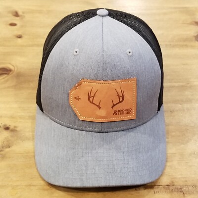 Deer Hunting Hat Cap Snapback Mesh Black Gray Leather Patch Hooked Tagged