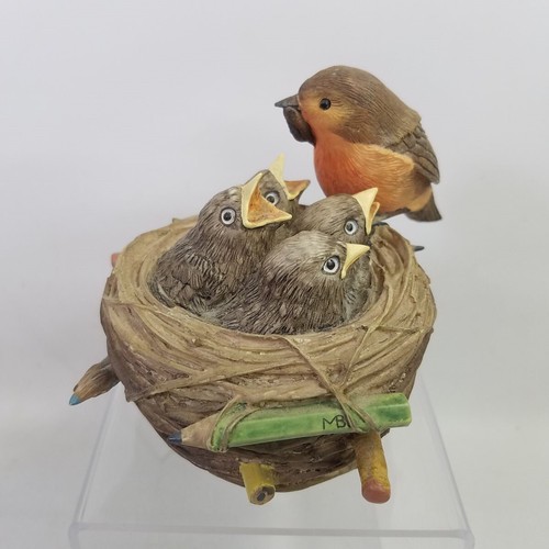 Marjolein Bastin Ceramic Music Box Mother Bird Robin Feeding Babies Pencil Nest - 第 1/8 張圖片