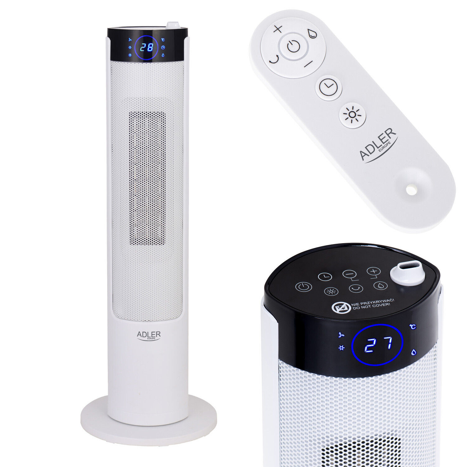 3in1 Tower Fan Heater Humidifier with Remote 2200W Oscillating Thermostat Timer