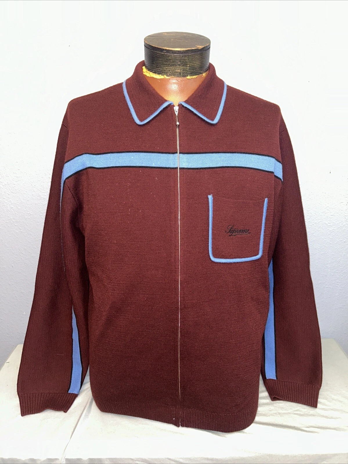 Cardigan zippé à rayures poitrine suprême bordeaux occasion grande taille
