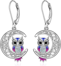 Owl Dangle Earrings for Women 925 Sterling Silver Crescent Moon Christmas Gifts