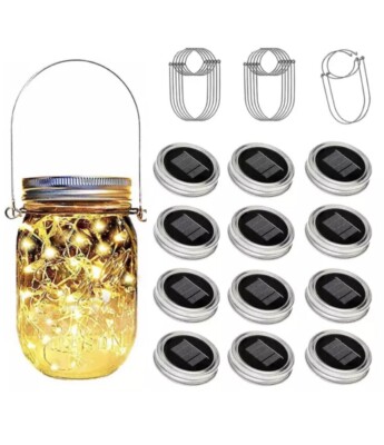 Solar Mason Jar Lights Lids, 12Pk 30 Led Fairy Lights(Jars Not Included) Outdoor