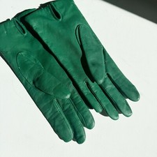 Vintage Green Leather Wool Lined Gloves S