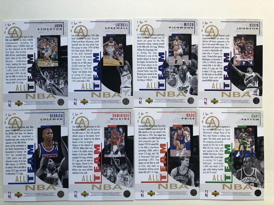 Lotes de 8 cartas de Upper Deck 1994/95 de todo el equipo de la NBA. Nombres en descripción. Foto 2 de 4