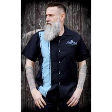 Rumble 59 ROCK N ROLL Rockabilly Work Shirt - Light Blue (sizes S - XL)