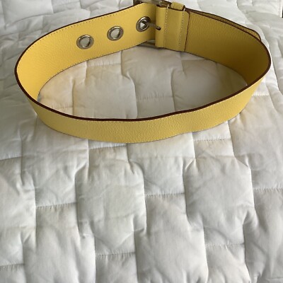 Auth. PRADA Yellow Wide Leather Belt Size 70/28 #2167