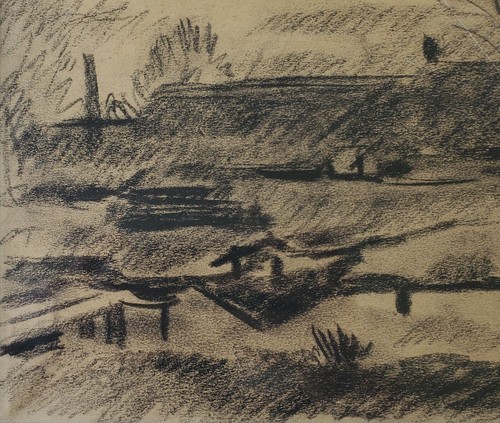 Zeichnung Kohle Landschaft Dorf Emil Brose Norddeutsch Signiert 1944 - Picture 5 of 10