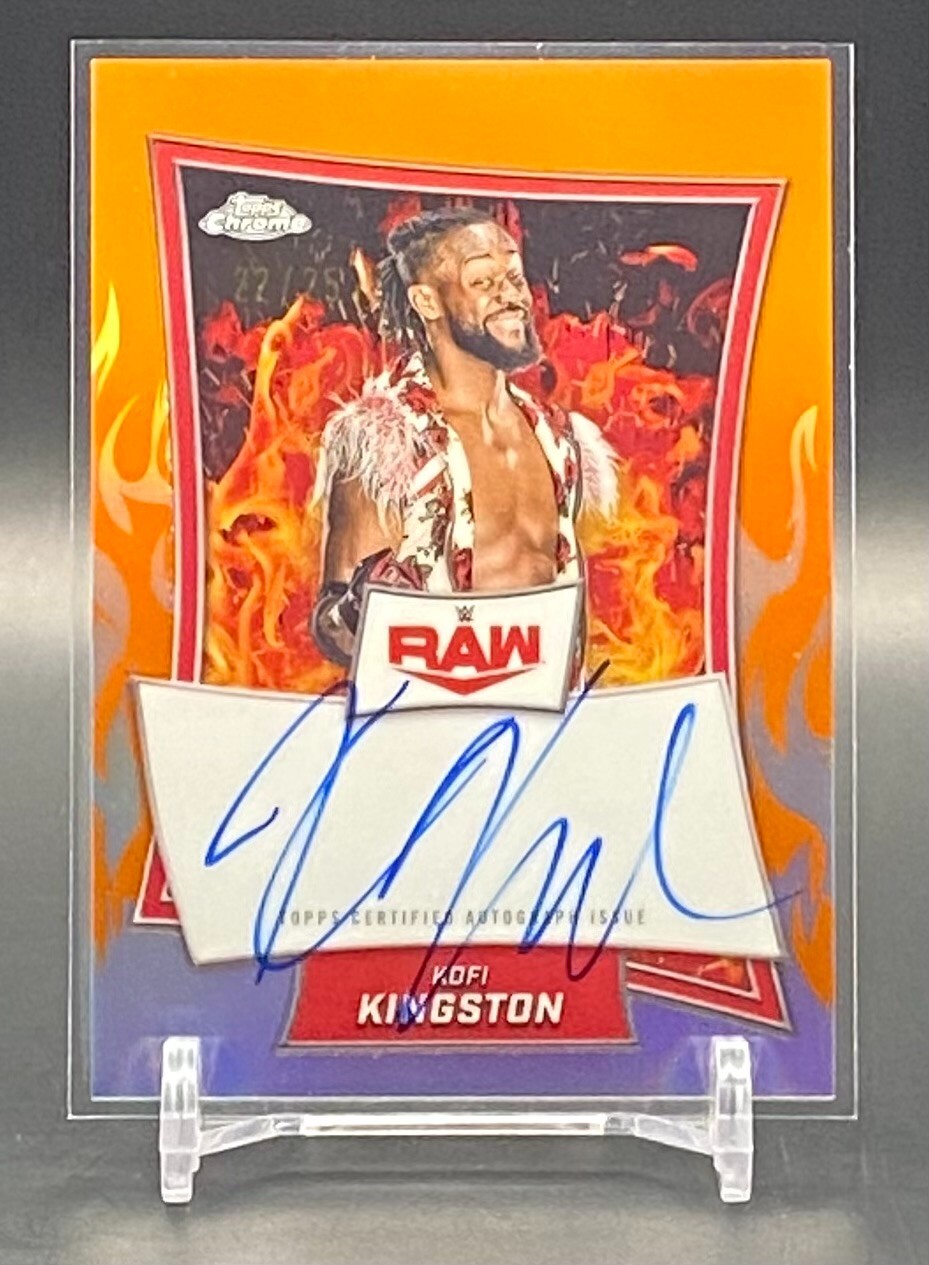2025 Topps Chrome WWE Kofi Kingston Auto Orange Refractor #/25 New Day