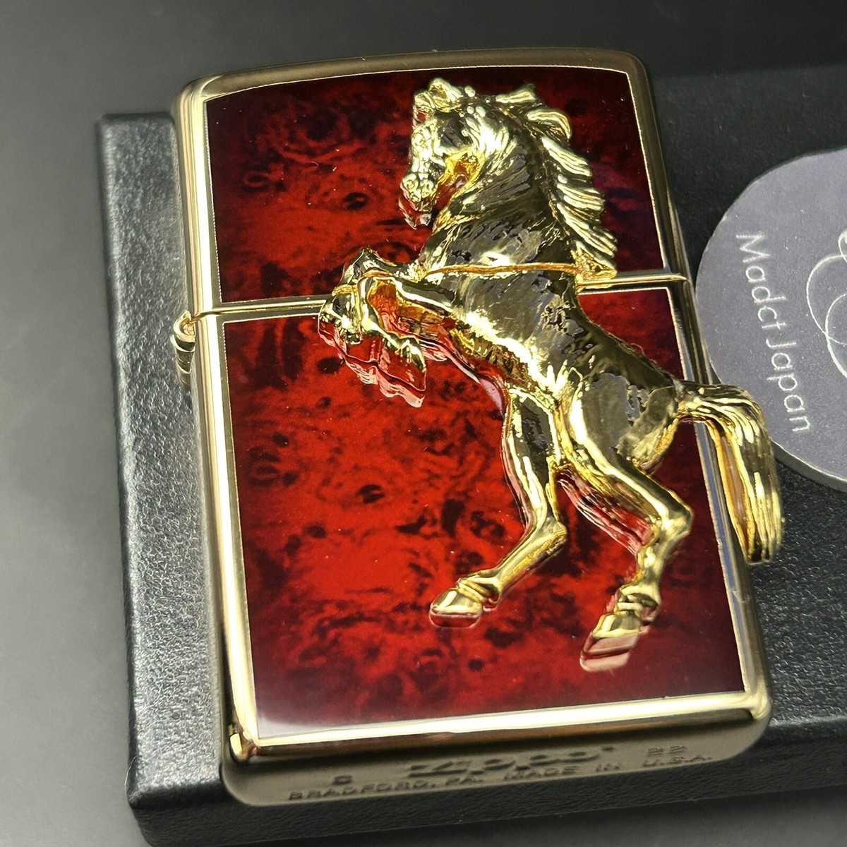 Zippo Winning Winnie Whinny Grand Crown Horse Metal Gold Deep Red