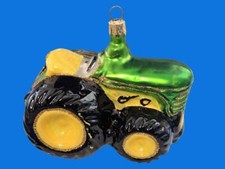 GREEN YELLOW TRACTOR EUROPEAN BLOWN GLASS CHRISTMAS ORNAMENT FARM john deere lik