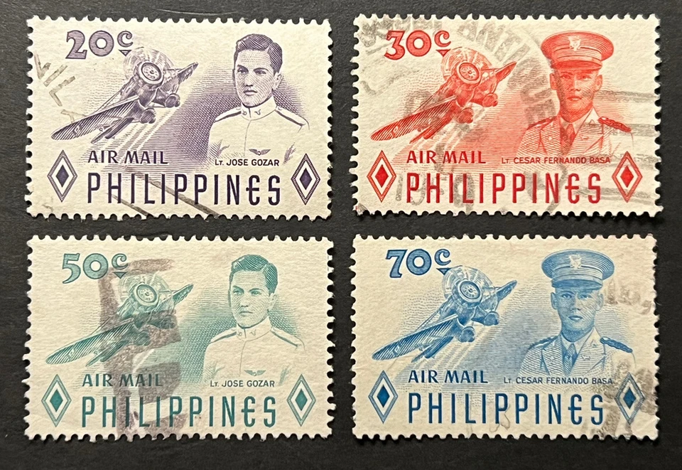 Sellos de viaje: estampillas de Filipinas Sc #C78-C81 Sg 781-784 1955 héroes de la Fuerza Aérea Foto 2 de 4
