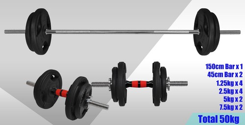 50-100kg Rubber Coated Cast Irom Weight Plate Set - Dumbell & 150cm Barbell Bar - Picture 14 of 17