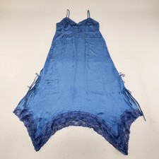 AE Handkerchief Hem Tie Side Midi Slip Dress American Eagle NWT Navy Blue Sz L