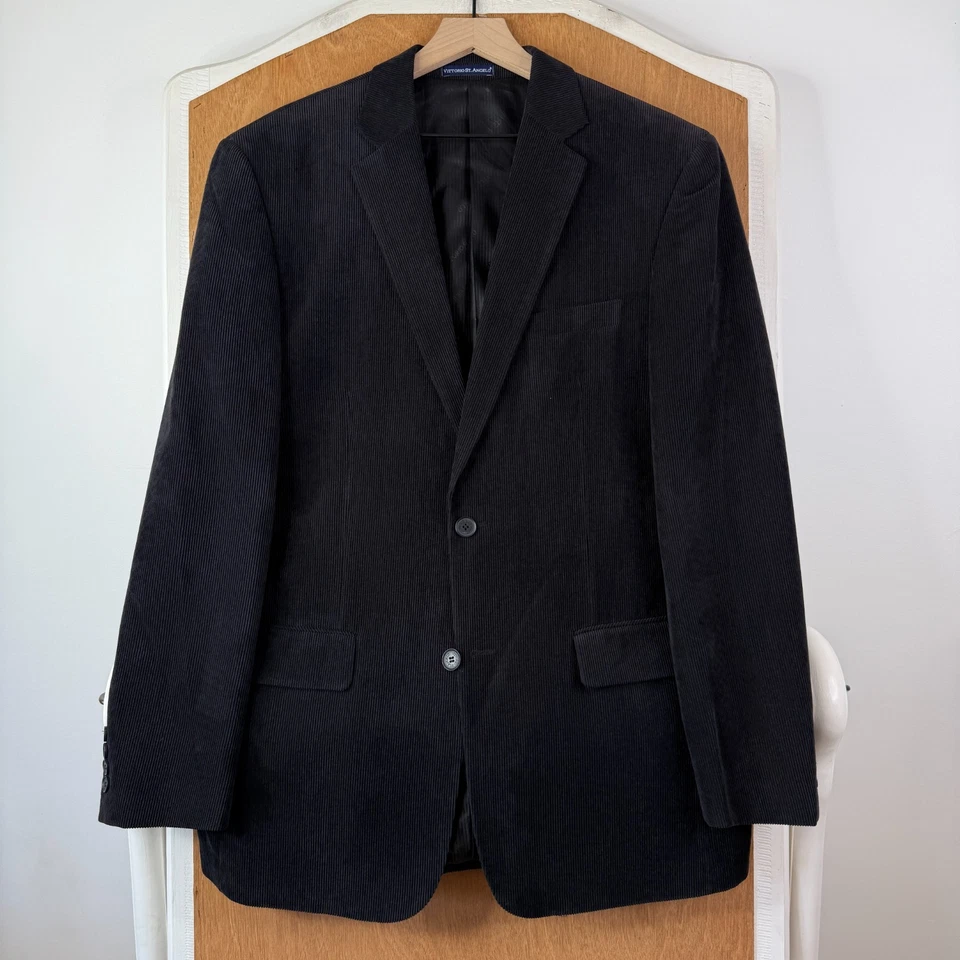 Blazer Pana Para Hombre 42L Negro 2 Botones Vittorio St Angelo Muesca Solapa Invierno Foto 2 de 4