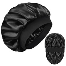 Silk Bonnet for Men Hair Sleeping Double Large-X-Large, Black