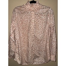 J.Crew Classic Leopard Print Ruffle Neck Button Down Shirt 4 Feminine Safari Tan