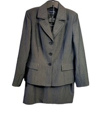 Evan Picone Pinstrip Blazer Skirt Suit Set Size 12 Gray Career Business Church