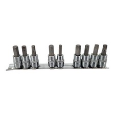 Duralast 9-Piece CR-V Hex Torx Socket Set Metric SAE 3/8 Drive Metal Holder