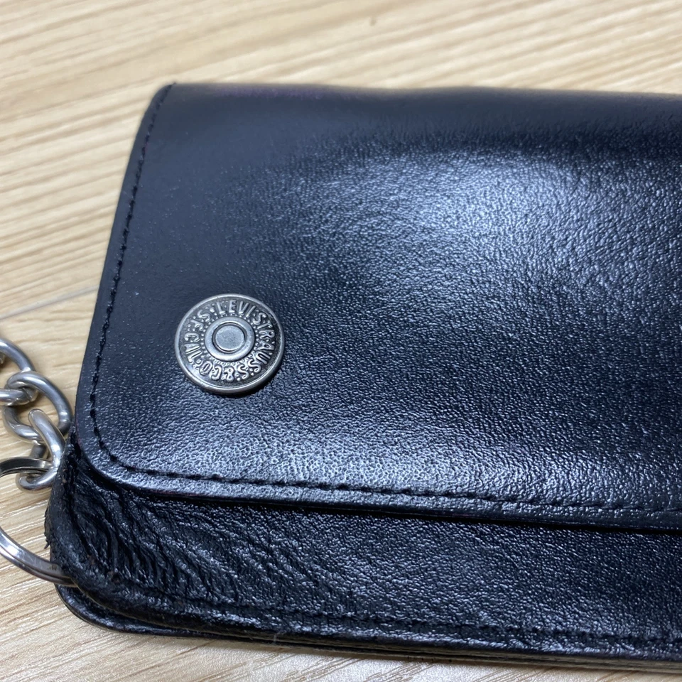 Cartera de Colección Marca Levis Cadena Cuero Negro Motociclista Camionero Grunge Chequera LEER Foto 3 de 4