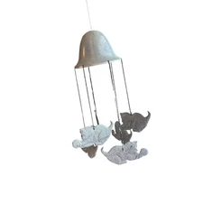 Vintage Pewter Metal Cat Wind Chime Decor 