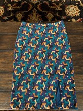 Maeve Anthropologie Geometric Print Stretchy Midi Skirt with Front Slit