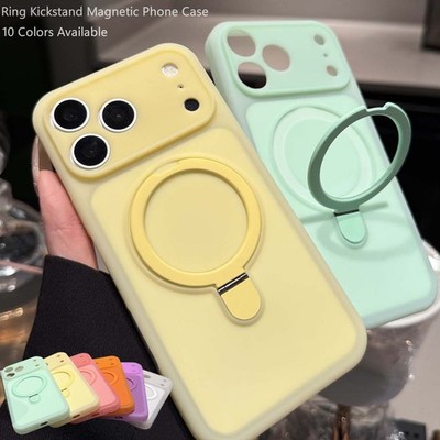 Soft Rubber Matte Mag Safe Case Ring Stand Cover For iPhone 17 Pro Max 16 15 Pro
