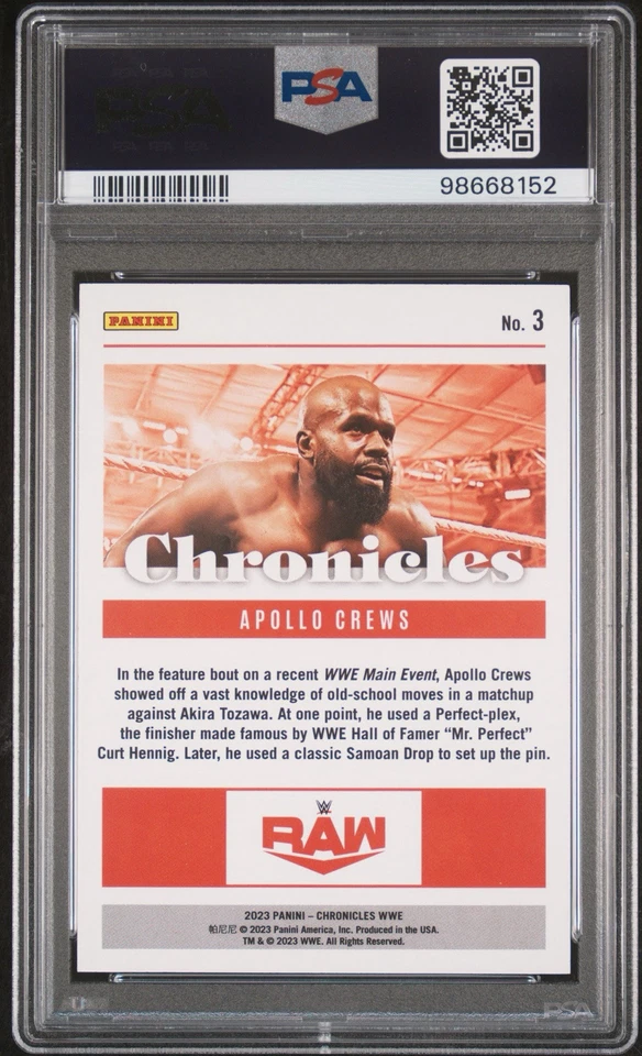 2023 Panini Chronicles WWE #3 Apollo Crews Holo Silver 11/25 PSA 10 - Image 2 of 2