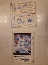 Dodgers 1983 Signed Ticket Stubs And Signed Fernando Valenzuela Playing Card