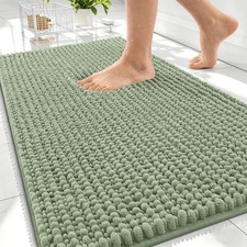Sage Green Chenille Bath Mat 30x20 Absorbent Soft Rug Rubber Backing