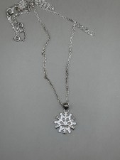 Sterling Silver 925 Snowflake Pendant Necklace with CZ Crystals  Holiday Jewelry