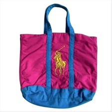 Ralph Lauren Pink Tote Bag With Yellow Logo And Blue Good Condition Beach Bag