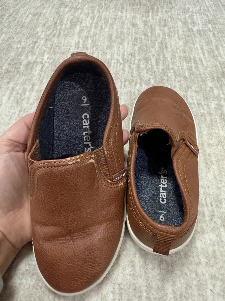 Carter's Niño Niño Talla 9 Sin Cordones Mocasín Barco Zapatos Juvenil Marrón Cuero Foto 4 de 4