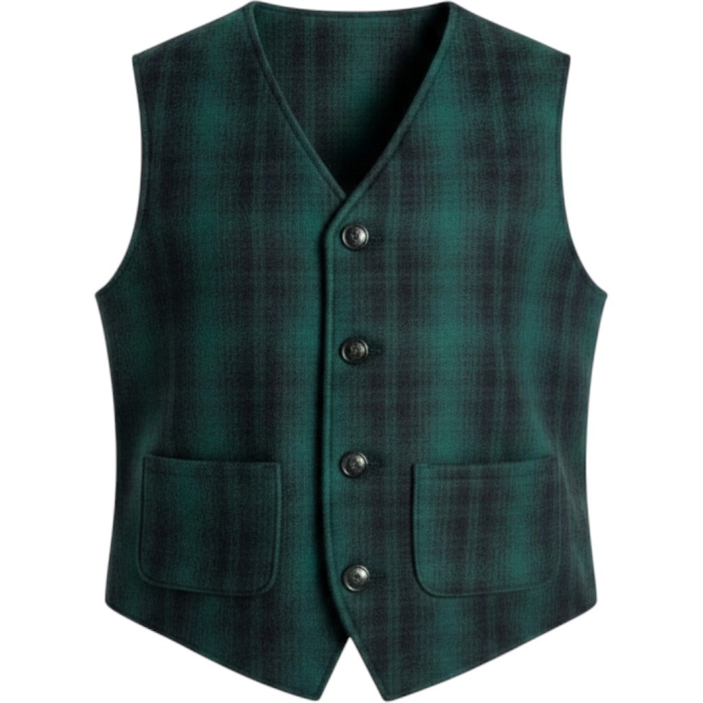 Vth Johnson Woolen Mills Wool Vest Plaid Sz XL Green Black   Made in USA VB2-98