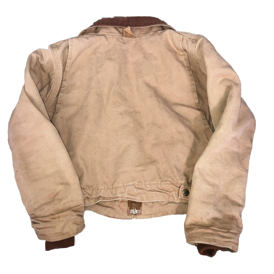 Vintage 90's Carhartt JQ606 Boys Detroit Duck Canvas Red Lined Jacket USA Made - Image 2 of 4