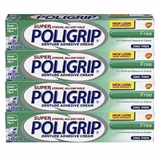 Super Poli-Grip Denture Adhesive Cream Free Formula, 4 Count 