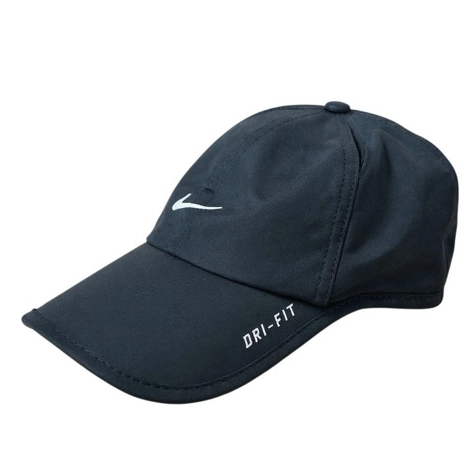 Nike Featherlight Dri-Fit Black & White Logo Women\'s Strapback Hat OS Nike Featherlight Running Hat Cap Womens Adjustable Ponytail  main image 3