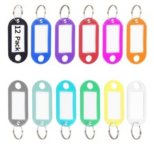 12 Pack Plastic Key Tags with Ring and Label Window, Key Labels Key Chain Name T