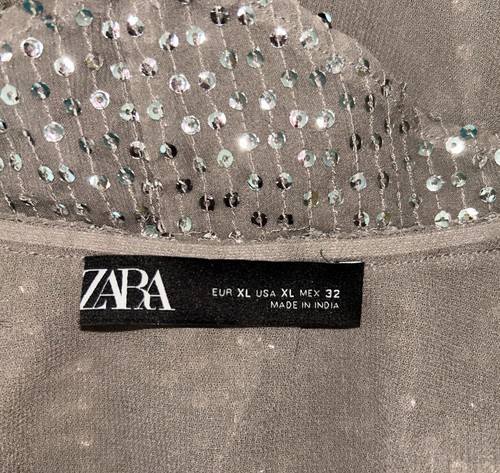 Zara Beautiful Sequin Strappy Top V Neck Handkerchief Hem Festival Beach Size XL - Picture 9 of 10