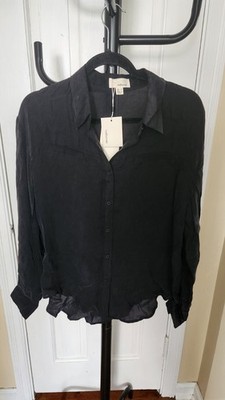 The Korner Shirt Women's L Black 100% Cupro - Vegan Silk Long Sleeves NWT 