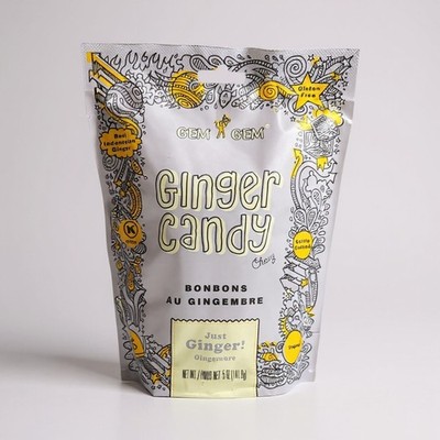 Gem Gem Chewy Ginger Candy Just Ginger 1-5oz Bag | Natural Non GMO Ginger Treat