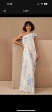 BHLDN x Free People Lanna FloralDress Maxi One Shoulder Column Blue White S *NEW